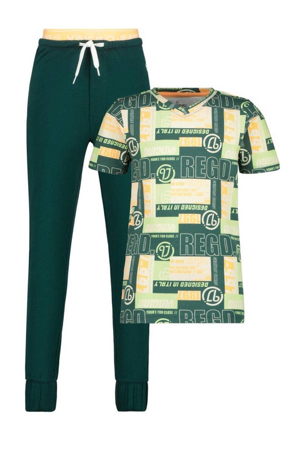 Vingino  pyjama Wence met all over print groen/geel (maat 98-104)