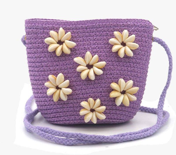 🌸 Schattig Boho Kindertasje met Schelpbloemen – Lila