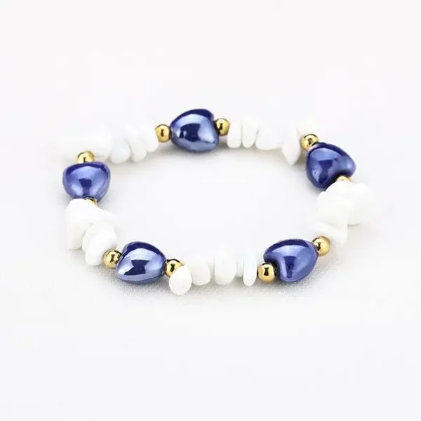 Stainless Steel Kralenarmband • Blauwe Hartjes & Witte Splitsteen