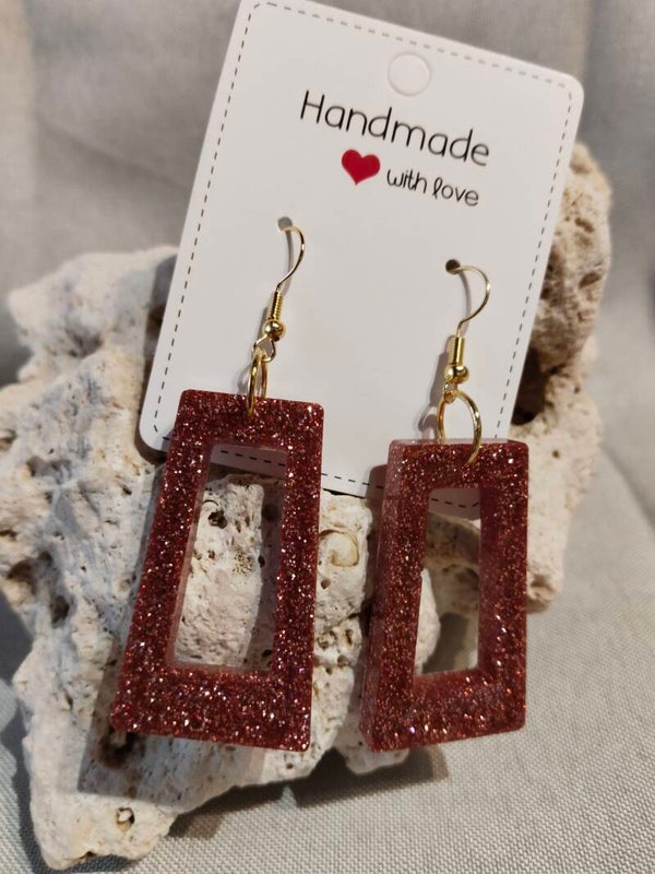 Handgefertigte Statement-Ohrringe „Rostrot-Glitzer“