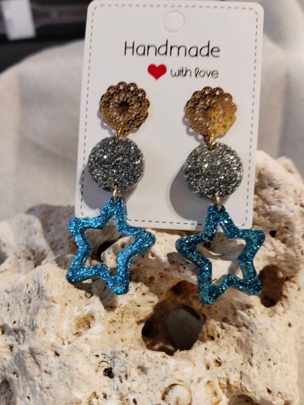 Handgefertigte Statement-Ohrringe „Funkelnde Sterne“