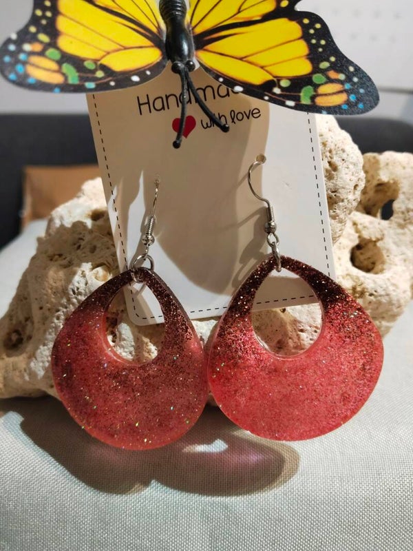 Handgefertigte Glitzer-Ohrringe "Cherry Fizz"