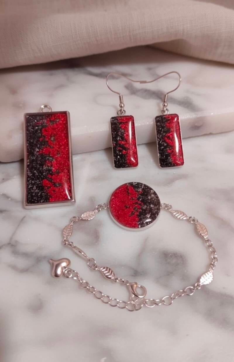 Schmuckset Anthrazit/Rot