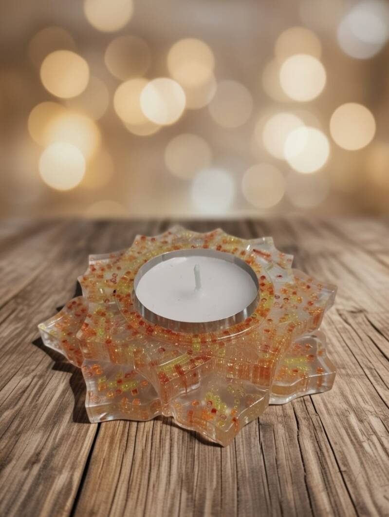 Teelichthalter mit Mini Glasperlen 