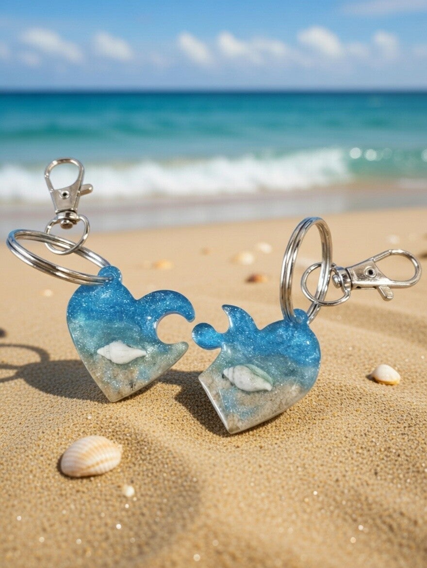 „Meeresrauschen“: Maritimes Herz-Puzzle-Set aus Resin