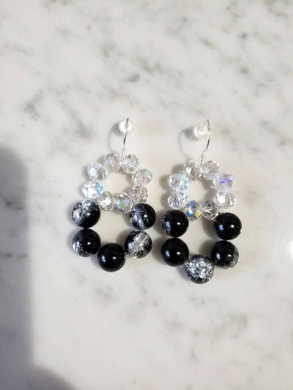 „Midnight Crystal“ – Funkelnde Duo-Creolen aus Glas & 925 Silber