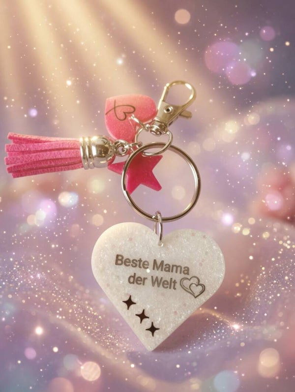 Mamas Herzschlag: Glitzernder Schlüsselanhänger „Beste Mama der Welt“