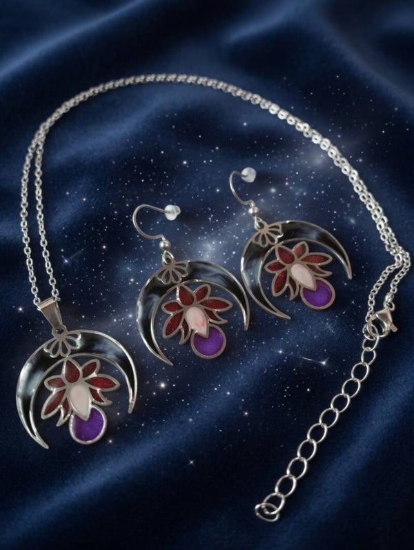 Mystischer Mond & Lotus: Farbenfrohes Schmuckset