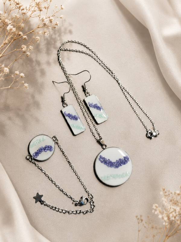 Lavender Fields: Romantisches Schmuckset aus Harz, Steine & Edelstahl