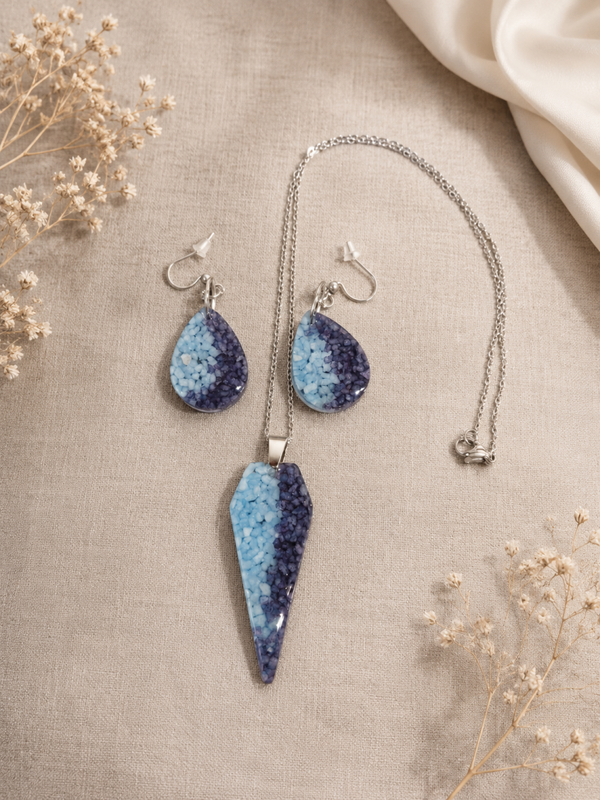 Blue Ocean Mosaic: Maritimes Schmuckset aus Harz, Steinen & Edelstahl