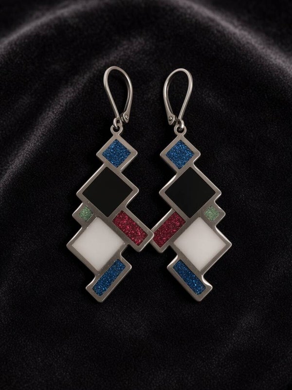 Mondrian Mosaic – Kunstvolle Statement-Ohrringe aus Harz & Edelstahl