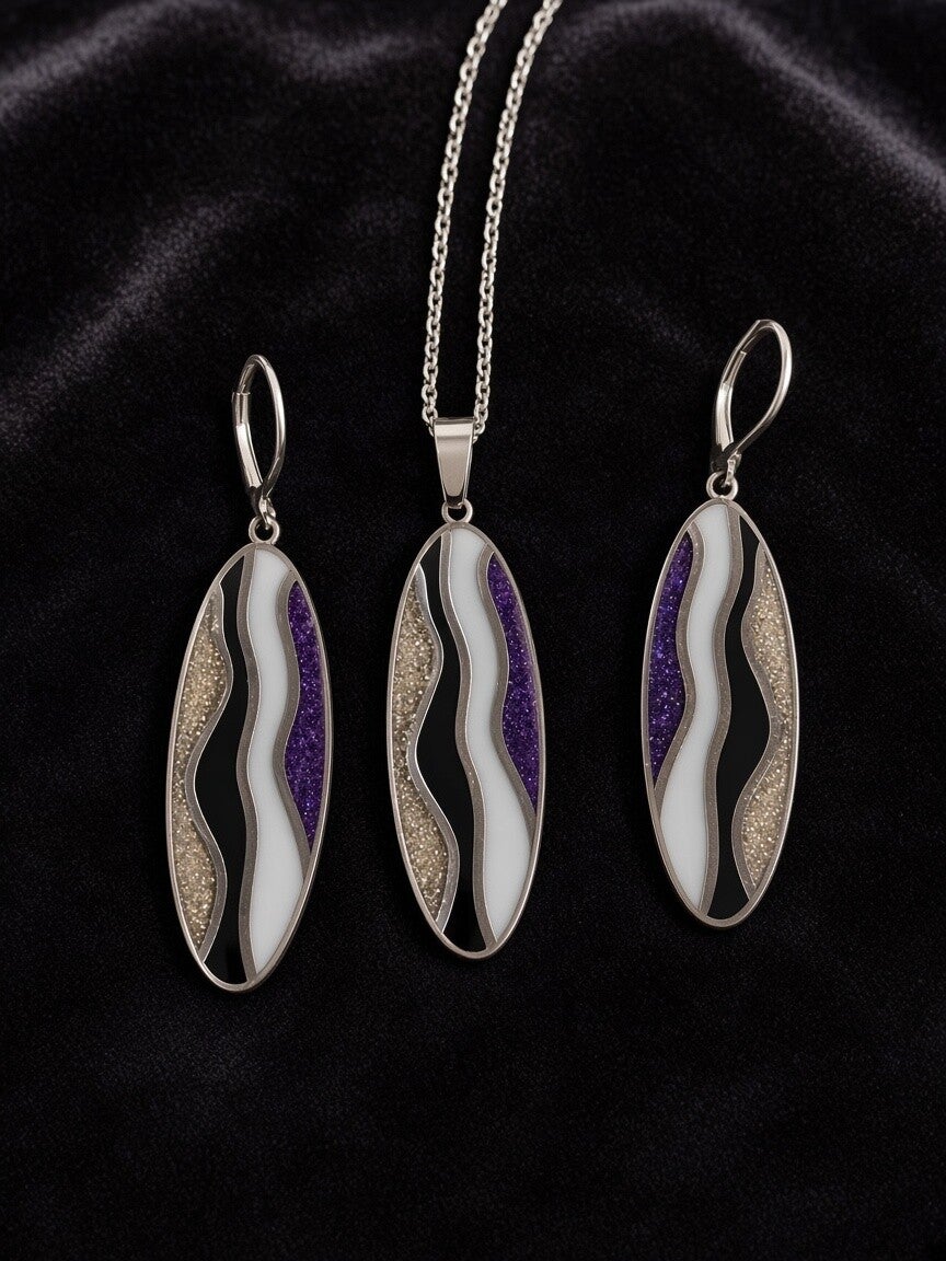 Amethyst Flow – Ovales Wellen-Set mit Glitzer-Resin