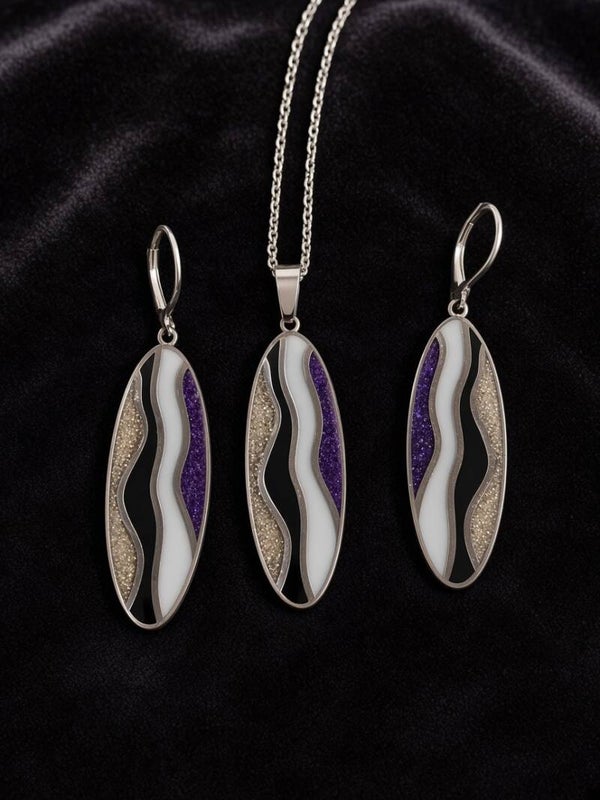 Amethyst Flow – Ovales Wellen-Set mit Glitzer-Resin