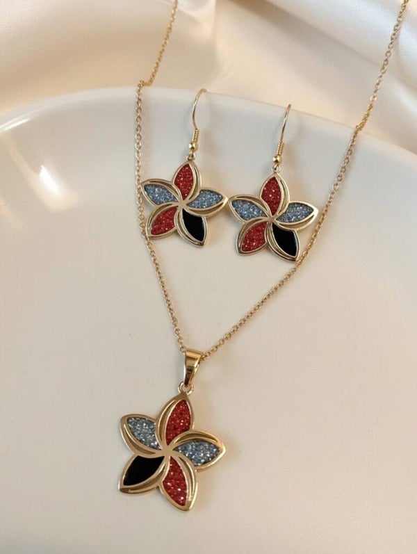 „Floral Sparkle“ – Farbenfrohes Schmuckset mit Glitzer-Harz & vergoldetem Edelstahl