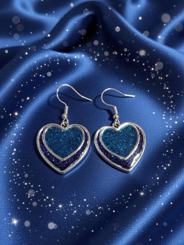 Edelstahl-Ohrhänger „Ocean Glitter Heart“ – Funkelndes Harz-Design
