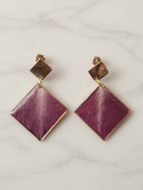 Geometrische Eleganz – 18k Vergoldete Rauten-Ohrringe mit Pfingstrose (3,5 cm)