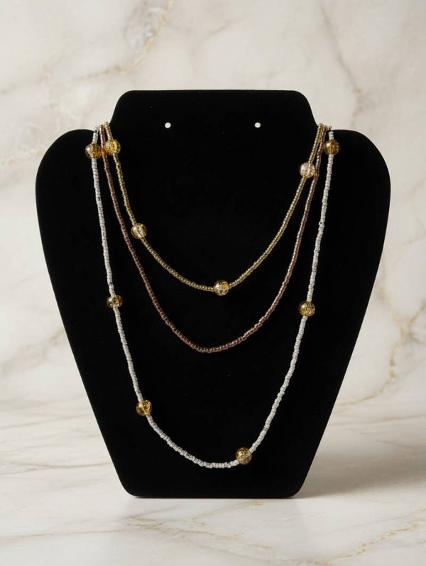 3-reihige Glasperlen-Halskette „Golden Sunburst“ – Warme Farben treffen modernen Layering-Look