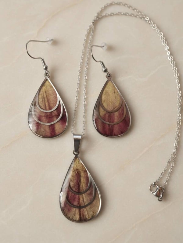 Naturschönheit im Tropfendesign – Echtes Tulpen-Schmuckset aus Edelstahl & Harz