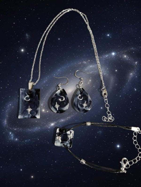 Cosmic Galaxy: Mystisches Schmuckset aus Harz & Edelstahl