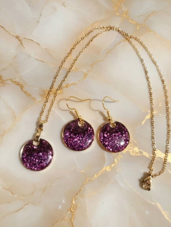 Schmuckset „Deep Purple“ – Vergoldeter Edelstahl mit violetten Kristallsteinen
