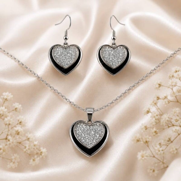 Edles Herz-Schmuckset „Midnight Glitter“ | Edelstahl & Resin