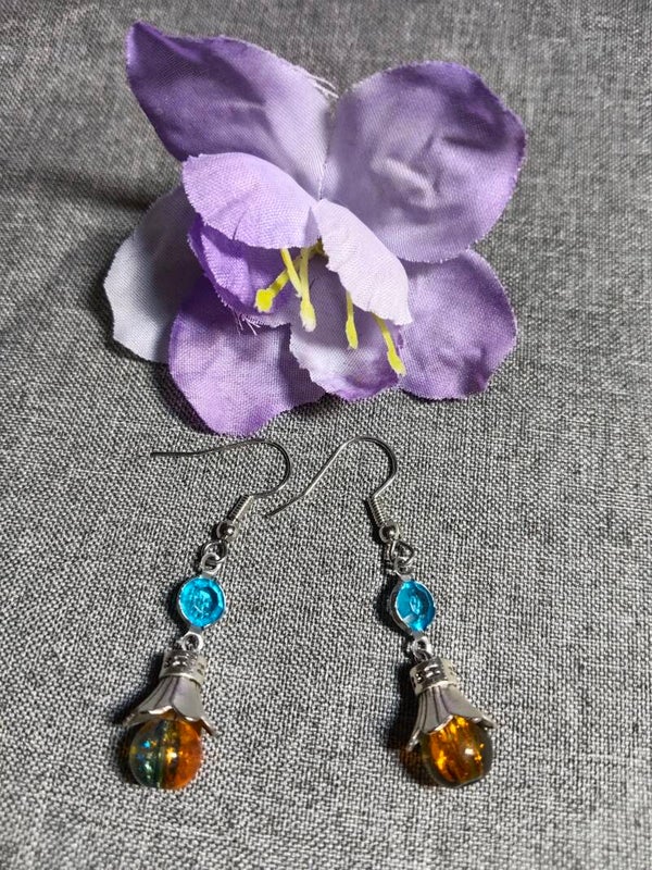 Glasperlen Ohrringe orange/blau