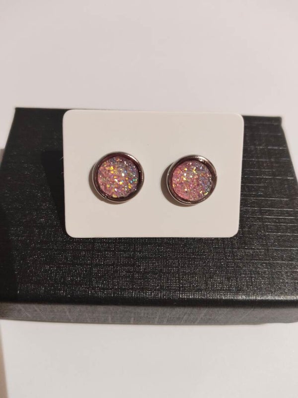 Funkelnde Glitzer-Ohrstecker 10mm aus Edelstahl in verschiedenen Farben