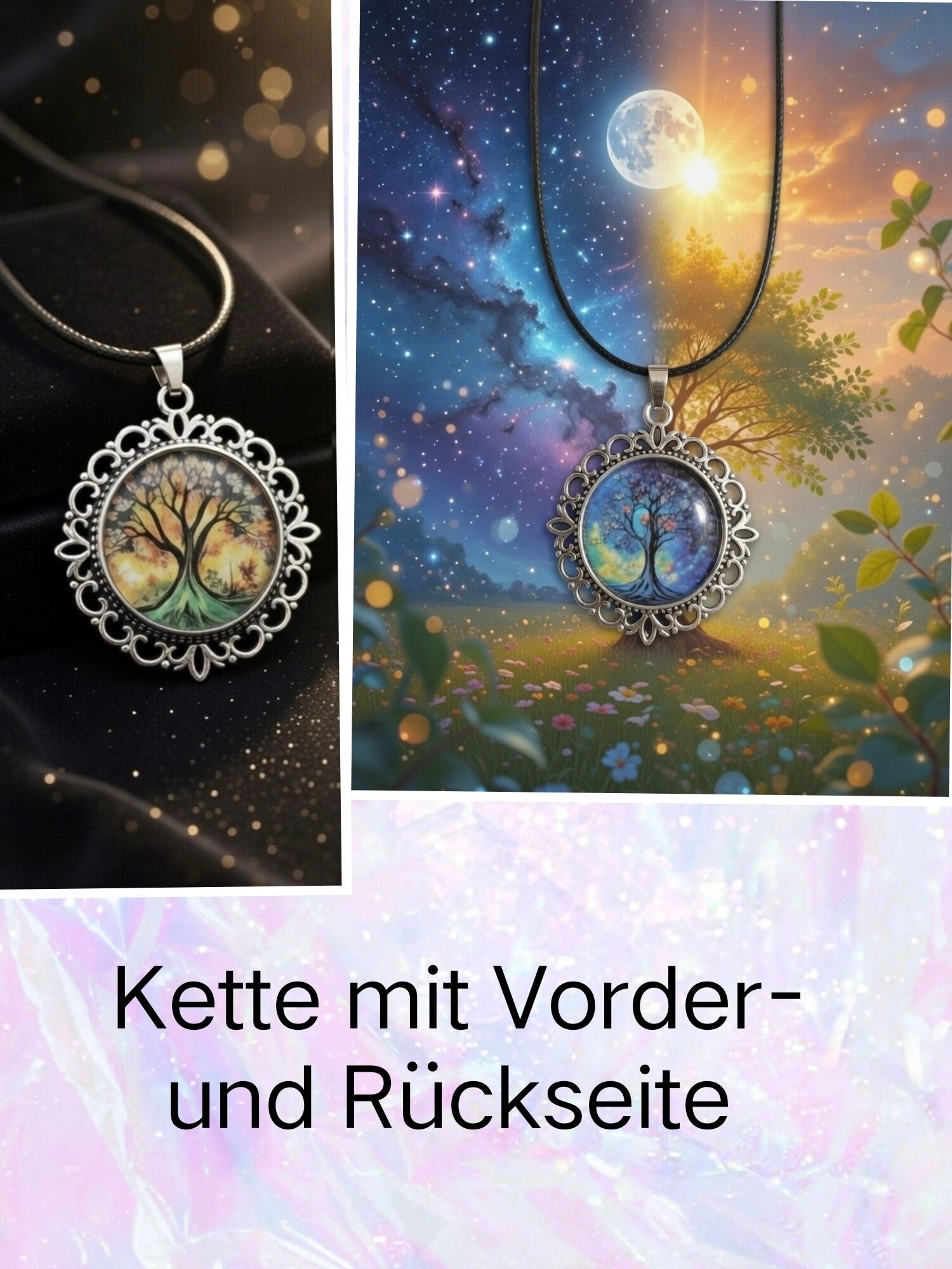 „Dual Harmony“ – Beidseitiger Lebensbaum-Anhänger aus Edelstahl an verstellbarem Lederband