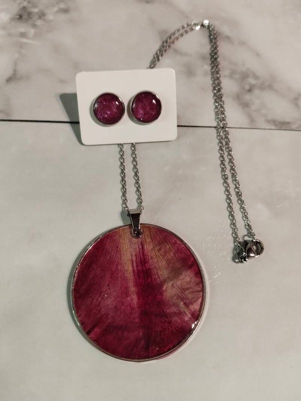 Elegantes Frühlingsset: Handgefertigte Edelstahl-Kette mit echten Tulpenblättern & passenden Ohrsteckern