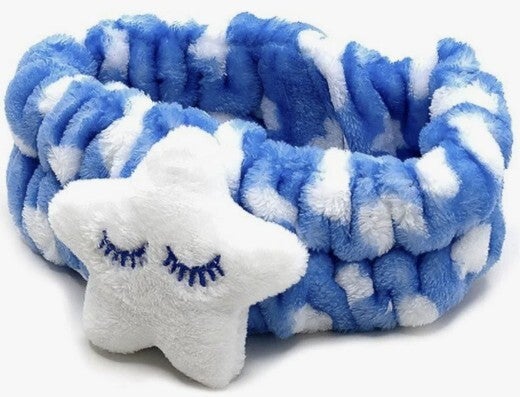 The Crème Shop 3D Teddy Plush Spa Headband - White with Blue