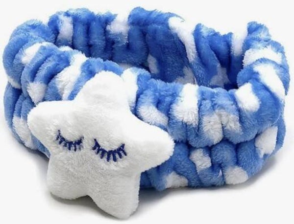 The Crème Shop 3D Teddy Plush Spa Headband - White with Blue