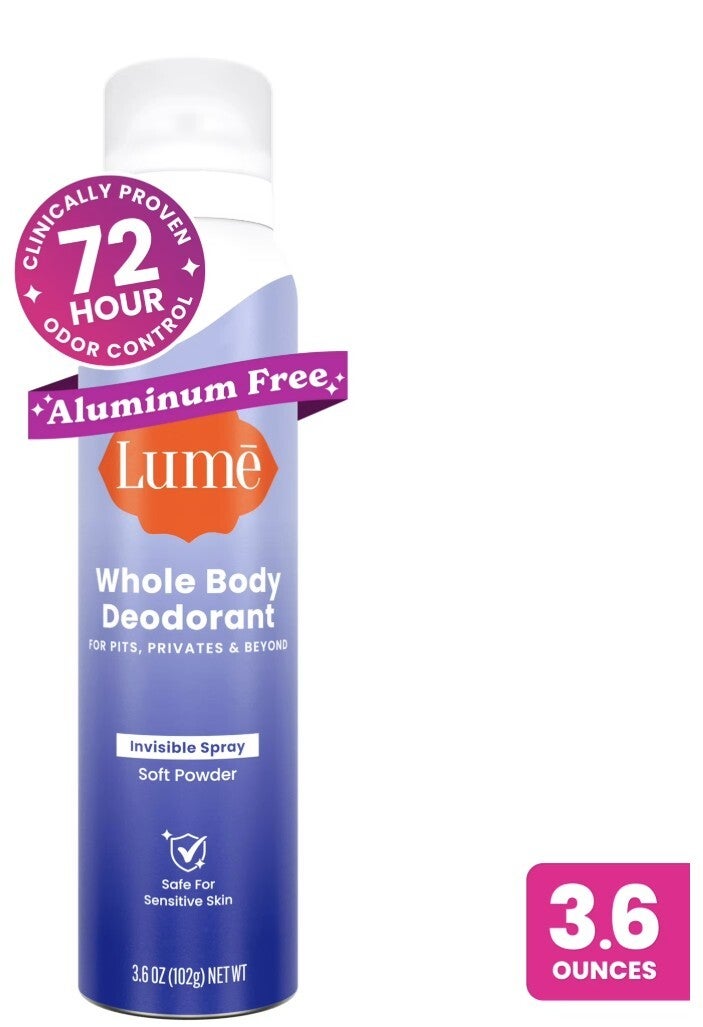 Lume Whole Body Deodorant for Women, Spray Deodorant, Aluminum Free, Soft Powder, 3.6 oz