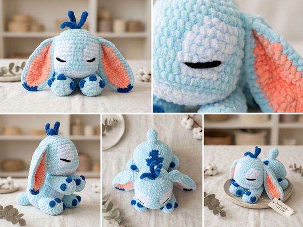 ​💙 Handgemachtes Stitch-Plüschtier - Schlafende Edition