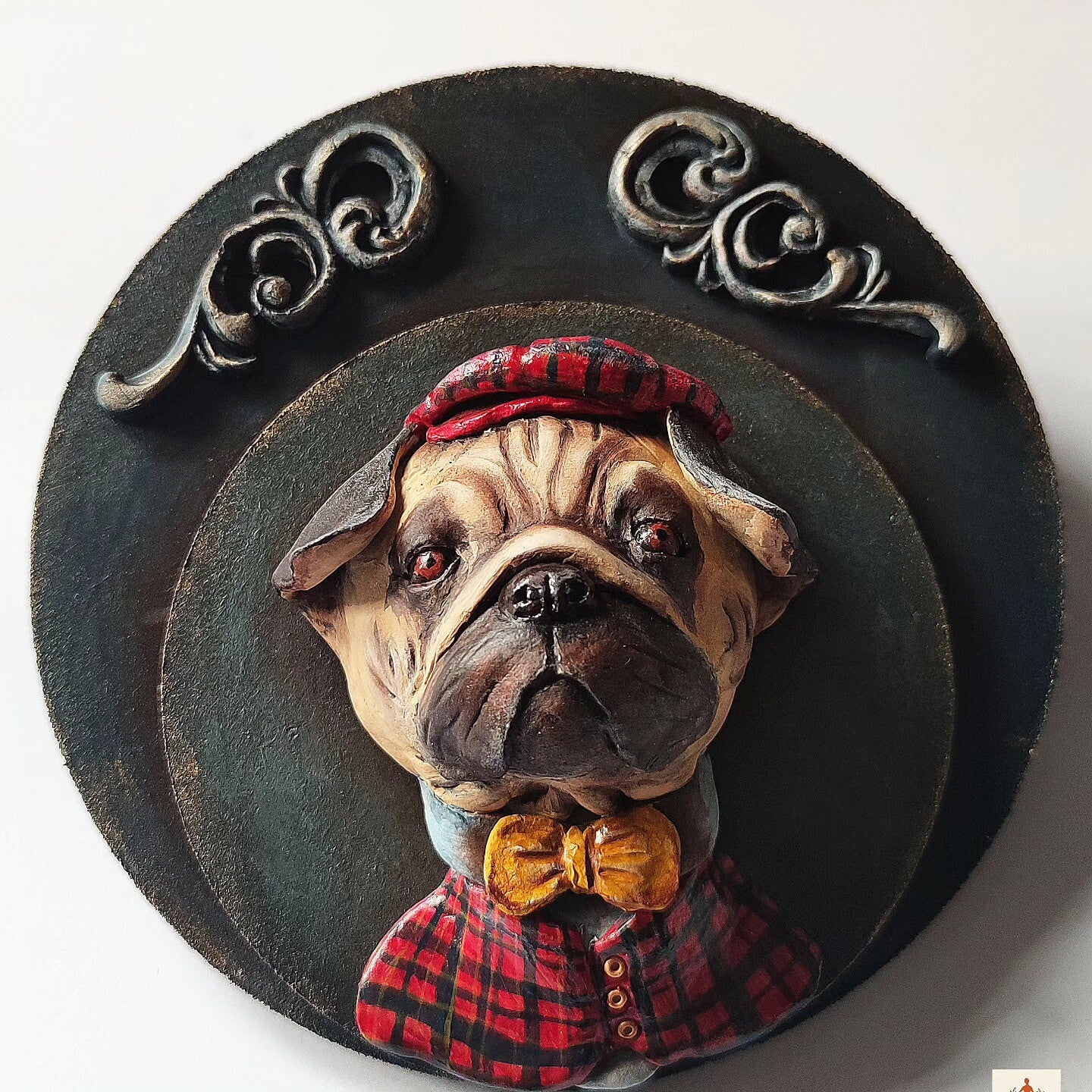Stylish Gentleman Pug Wall Art – Handmade Decorative Sculpture