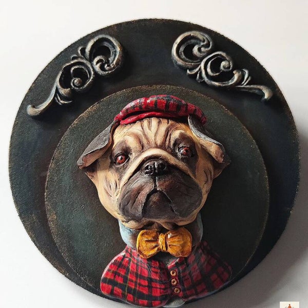 Stylish Gentleman Pug Wall Art – Handmade Decorative Sculpture