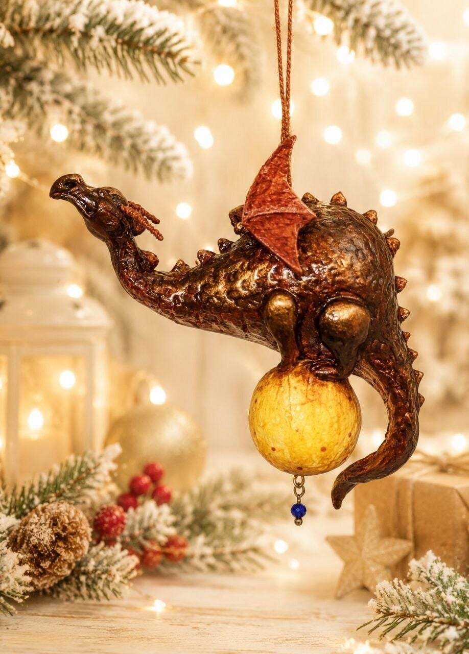 Christmas Dragon Ornament- Handmade Fantasy Decoration