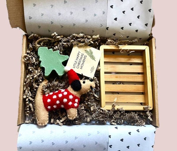 Cadeaupakket kersthond met zeepje - fairtrade