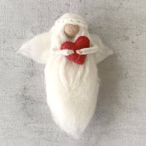 Kerstengel wit met hart