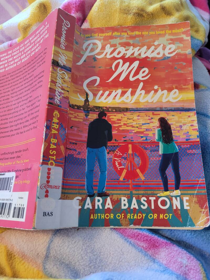 Promise Me Sunshine Paperback Cover two people standing on a ferry in the sunset