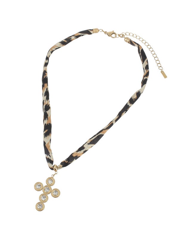 Collier léopard doré avec croix