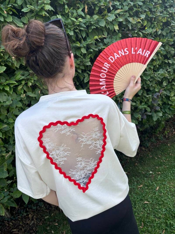 T-shirt avec coeur dentelle au dos MADE IN ITALY