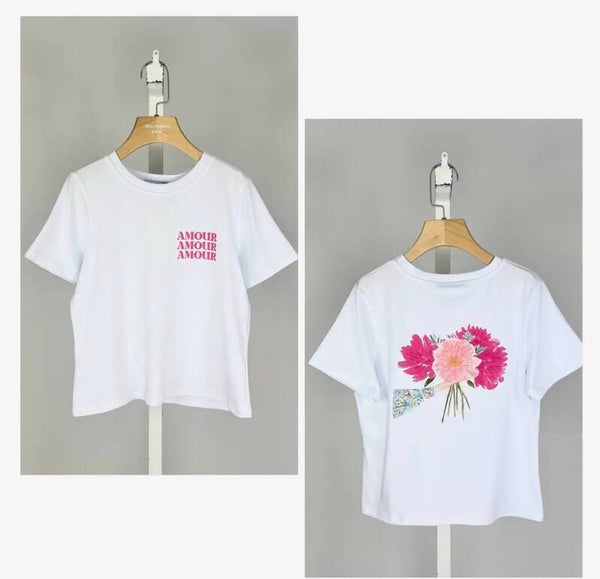 T-shirt blanc imprimé "Confiture" ou "Amour"