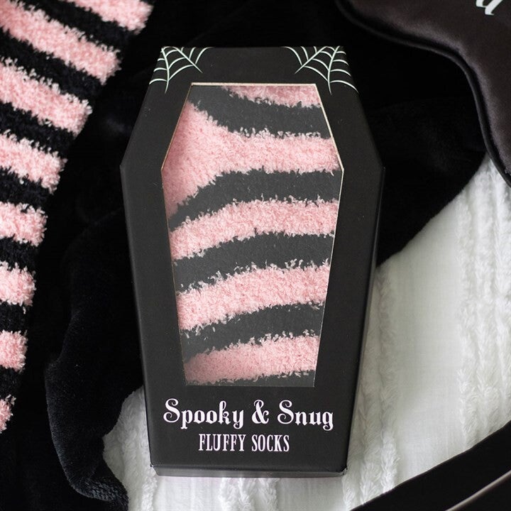 Pink and Black Fluffy Socks in Coffin Box