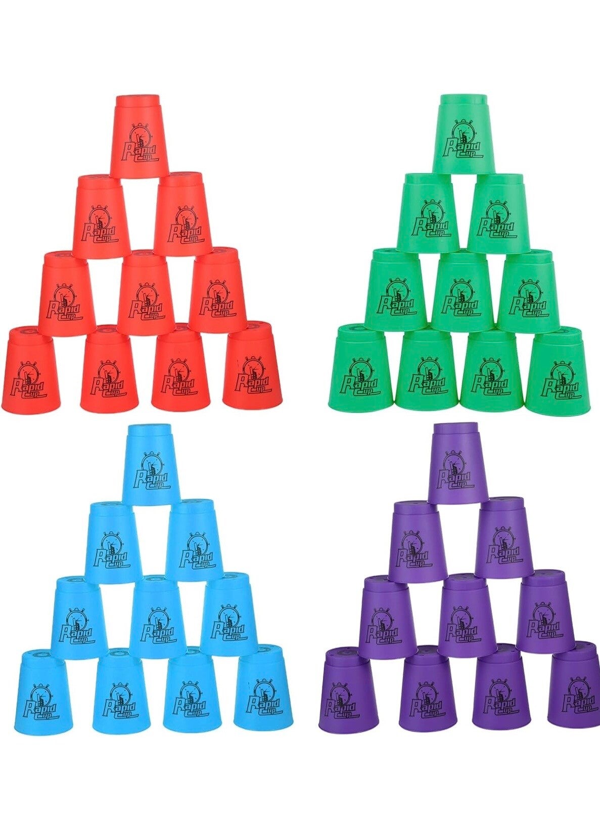 48-Teilige Sport-Stapelbecher, Sport gkeitstrainingsspiel für Kinder und Erwachsene, rasanter Spaß-Herausforderungswettbewerb, Reise-Partyspielzubehör, Grün + Orange + Blau + Lila