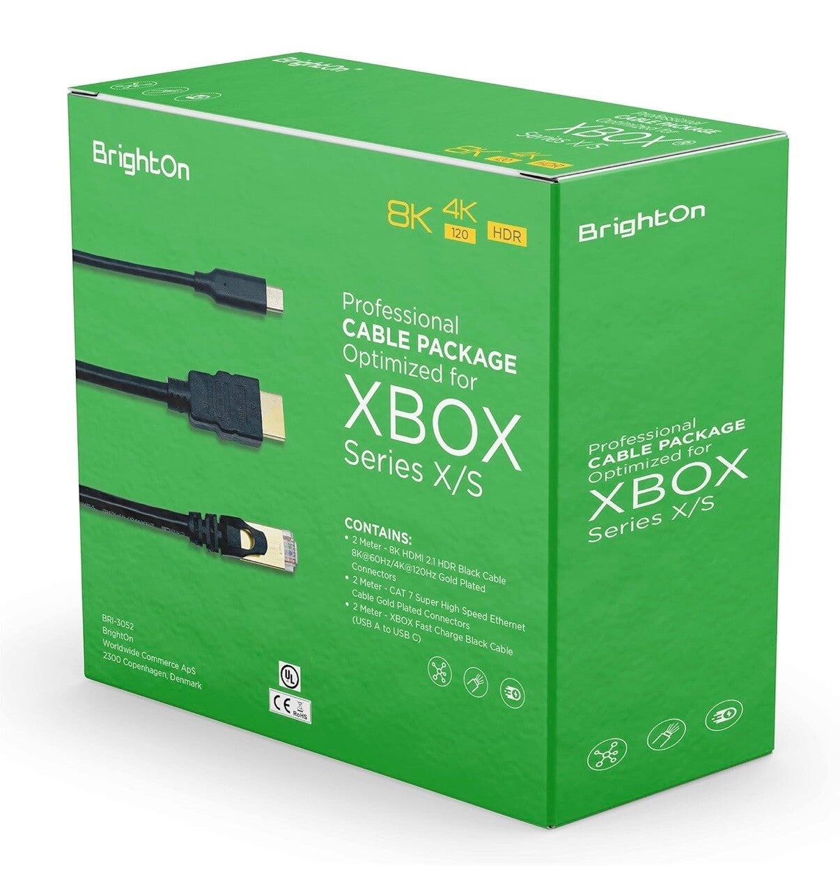BrightOn - Optimiertes Kabelpaket, kompatibel mit XBOX Series X/S | 8K HDMI 2.1 HDR Schwarz Kabel 8K@60Hz/4K@120Hz | CAT 7 Super-High-Speed-Ethernet-Kabel | Schnellladekabel (USB A auf USB C)