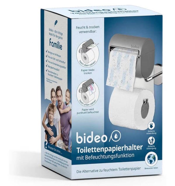 Toilettenpapierhalterung inkl. Befeuchter, Kleben statt Bohren | Ohne Farb-, Duft- und Konservierungsstoffe (Toilettenpapierhalter, Grau)