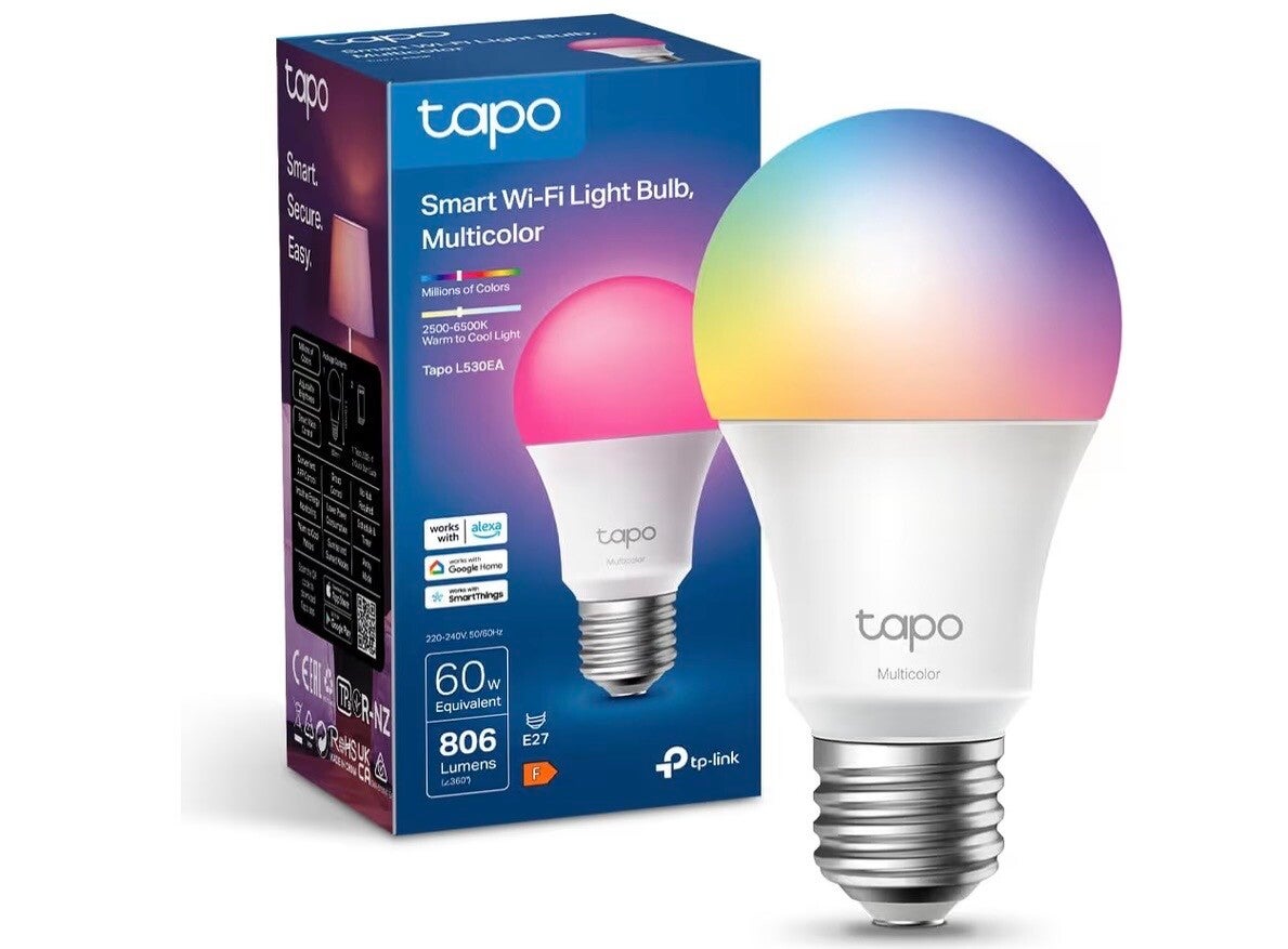 Tapo Smart Glühbirne E27, Kompatibel mit Alexa, Mehrfarbige dimmbare Funktion, 806 Lumen, Zeitpläne und Automatisierungen, Abwesenheitsmodus