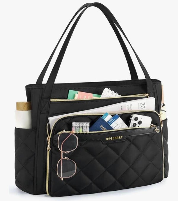 BAGSMART Lehrertasche 15.6 Zoll Laptoptasche Damen Gesteppt Arbeitstasche mit Datei-Organizer Aktentasche Krankenschwester Tasche für Arbeit Schule Büro Business Universität