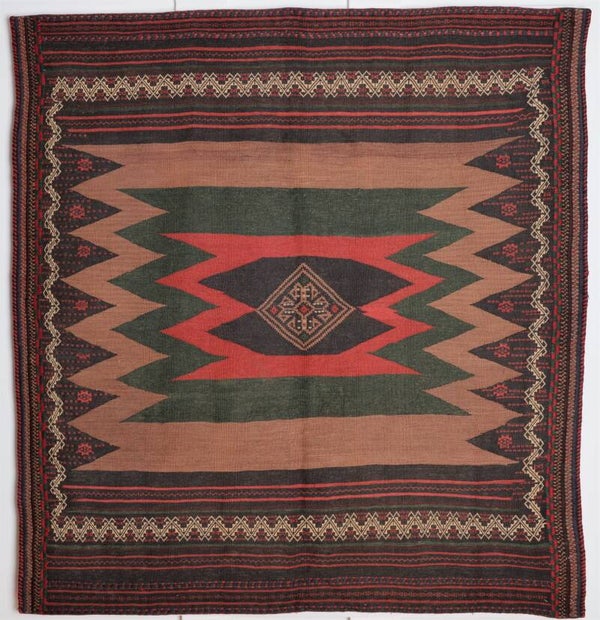 Handgewebter Kelim - Sofreh von Afshari-Nomaden aus Sirjan Persien IRAN 140cmx131cm um1970