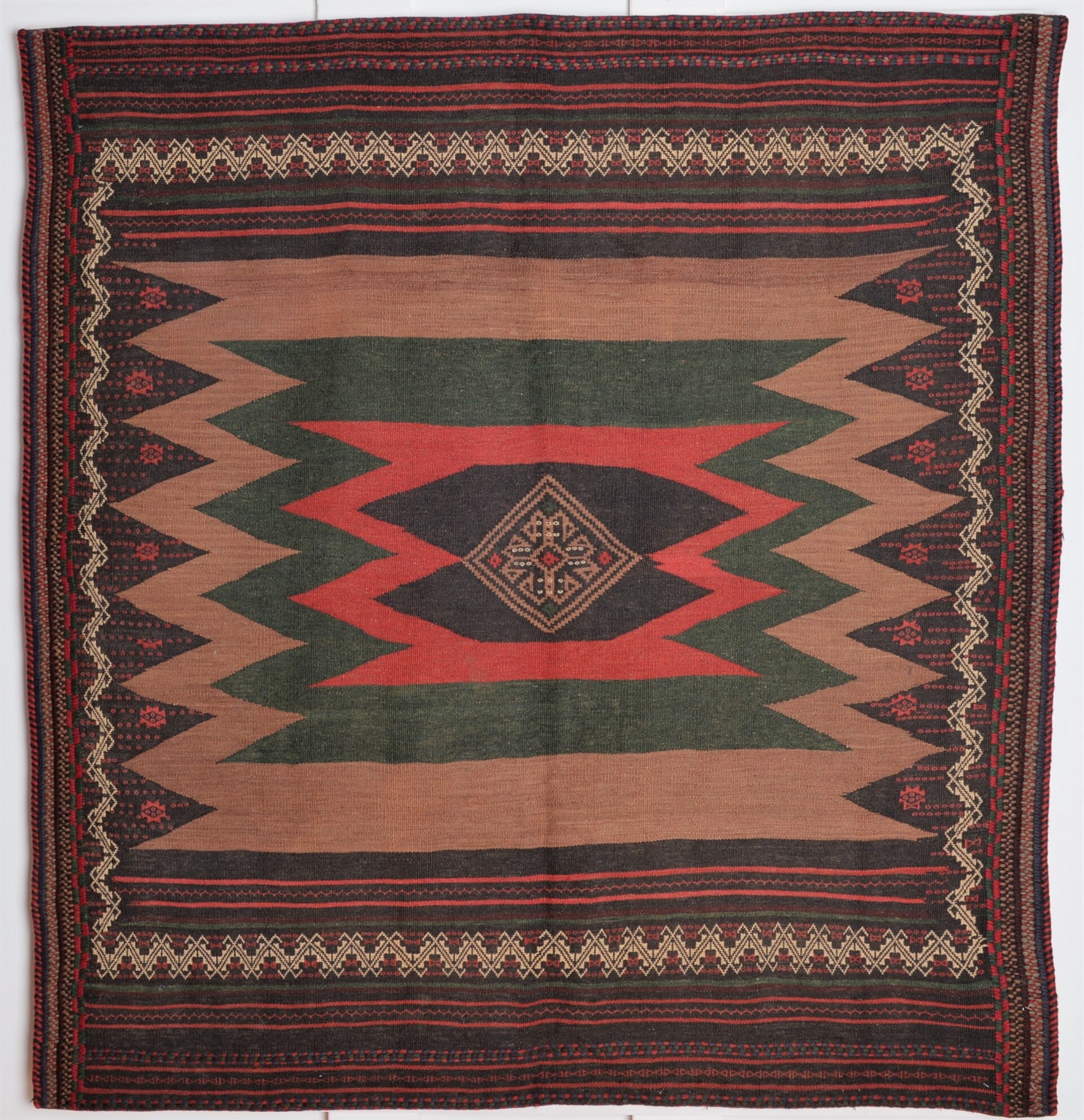 Handgewebter Kelim - Sofreh von Afshari-Nomaden aus Sirjan Persien IRAN 140cmx131cm um1970